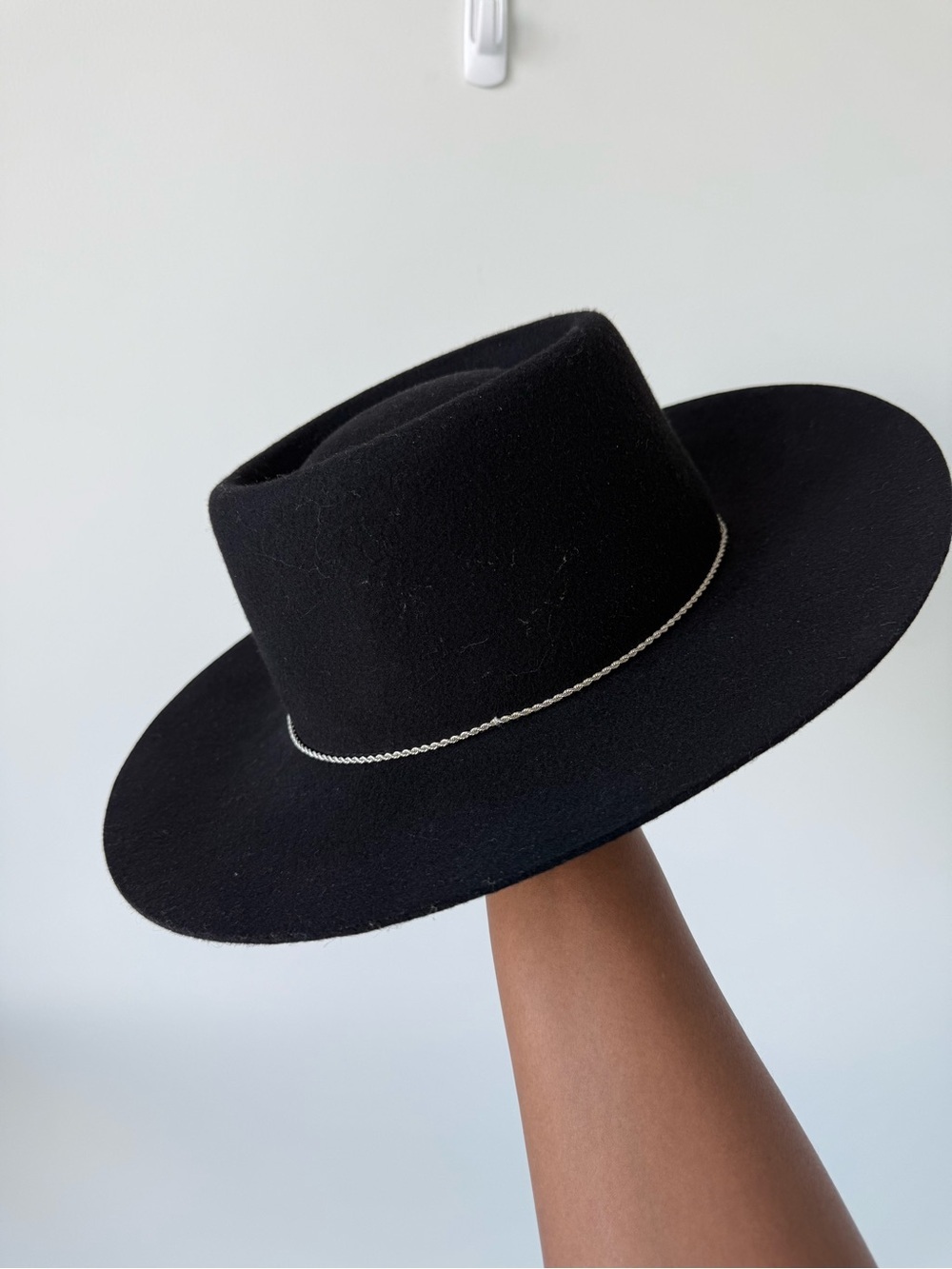 Open edit Black fedora with silver chain trim